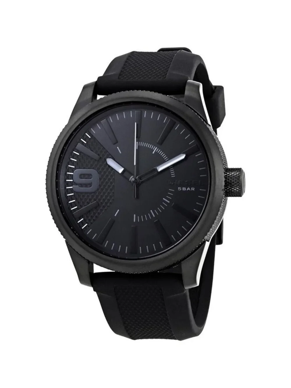 NWT Diesel Rasp Black Dial Black Silicone Men's Watch